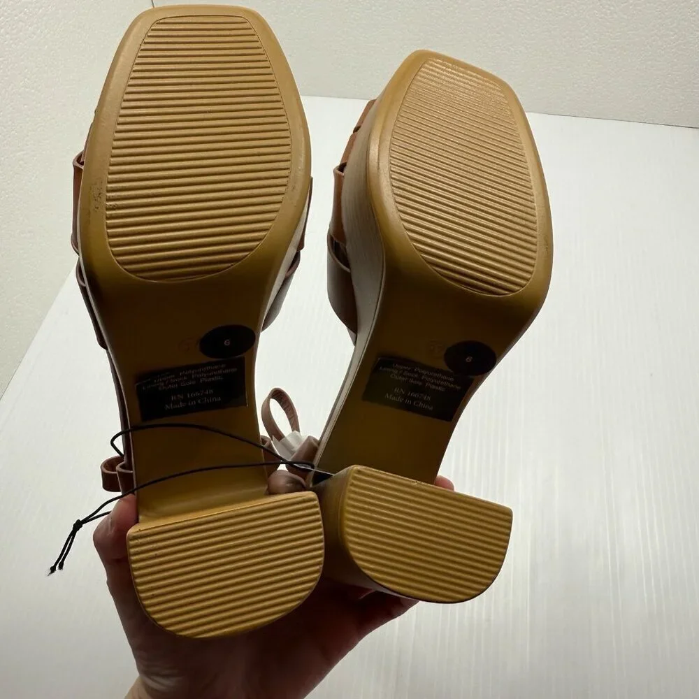 Piombo Platform Sandals Women’s 6US 37EU Tan Strappy Ankle Block Heels NWT Chic